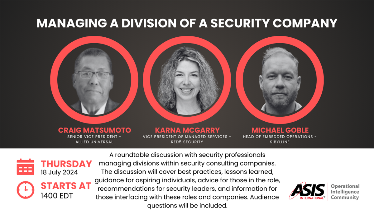 Managing a Division of a Security Company